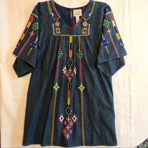 Peek Girls Embroidered Chambray Dress